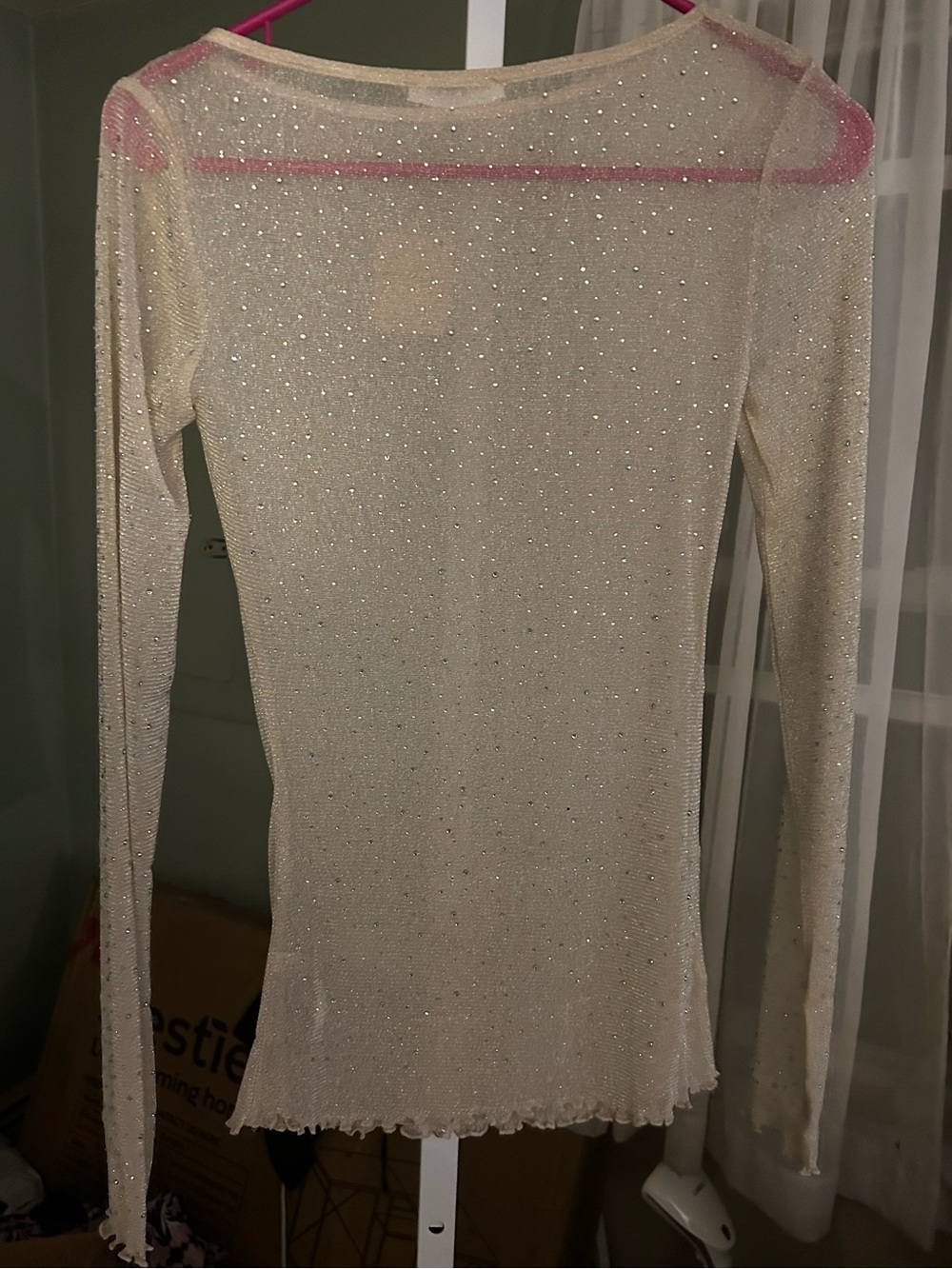 Free People Sheer Sparkle Long Sleeve Top - Cream